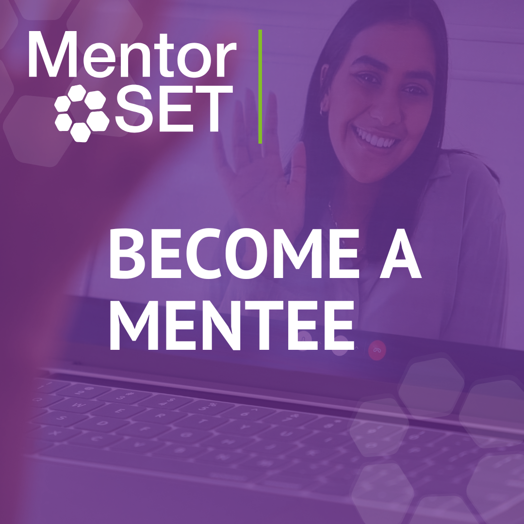 Purple block with linked text saying become a mentee